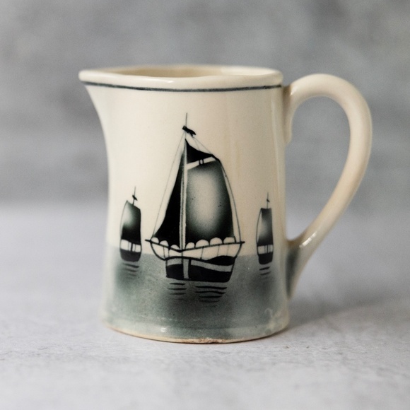 Vintage Czech Czechoslovakia ship boat ceramic creamer pitcher 3.75" Delft style - Picture 1 of 8